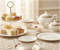 Ensemble de tasses et soucoupes en porcelaine fine de style américain, élégant, avec bordure dorée et rouge, durable, portable, vaisselle de table haut de gamme pour hôtel, OEM