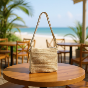 Borsa a tracolla da donna in paglia sintetica PP bifacciale 18x20 cm - Product Image 2