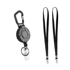 Cordon de cou rétractable noir robuste en forme de losange avec boucle à tirage facile pour badge, carte d'identité et porte-clés anti-perte, vente en gros - Product Image 1