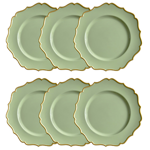 Eleganti Sottopiatti in Plastica Verde Ecologici con Bordo Dorato per Piatti da Cena - Product Image 1
