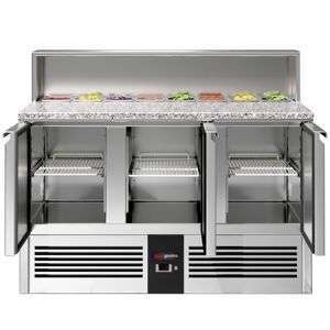 GGM Gastro Saladette PREMIUM - 1368 mm - 3 portes - avec dessus en acier inoxydable pour 8x GN 1/6 - Product Image 3