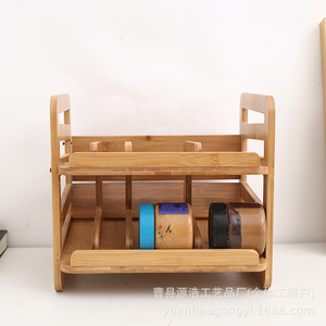 Bamboo Wood Double Layer Storage Rack Removable Office Organizer Rectangle Standing Type 2nd Floor <b>Desktop</b> Drawer Organizer - Product Image 2