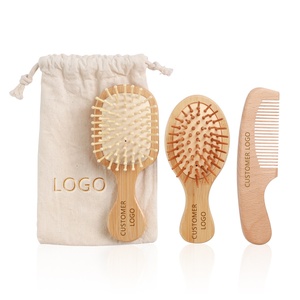 유기 Beech 밤나무 나무 빗 대나무 나무 연약한 강모 유아 신생 아이 아기 아이 목제 머리 솔 - Product Image 3