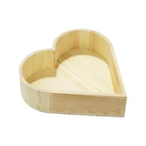 Set nampan berbentuk hati kayu belum selesai untuk penyimpanan dan tampilan desain bersarang kotak hadiah kayu berbentuk hati