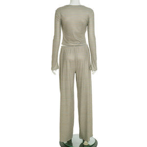 Новинка, 2026 трендовые товары, кардиган спереди, топы и широкие брюки, комплект спортивной одежды с принтом в полоску, комплект из 2 предметов - Product Image 6