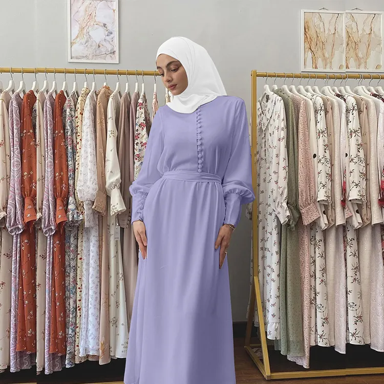 Модное скромное исламское платье однотонное элегантное шифоновое платье Макси женское мусульманское платье для женщин