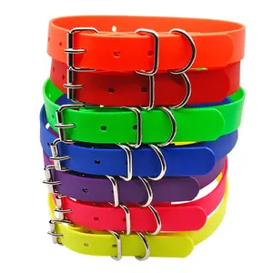 Pvc Collar Rubber PVC Coated Nylon Dog Collar With Metal Buckle Solid Polyester Protecting Pet Animal Accessories With Lights