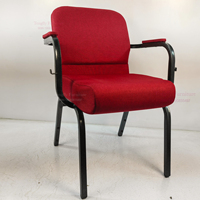 Chaises de conférence et d'église modernes en métal et acier de haute qualité avec accoudoirs, revêtement en tissu rouge, pour la vente en gros aux églises
