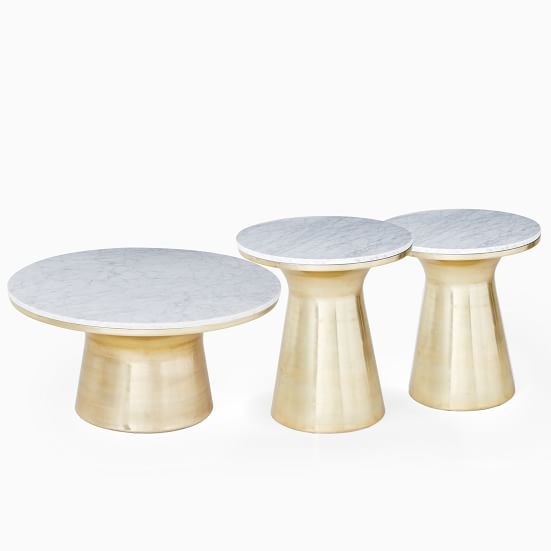 Popular New Style Arrival Design Modern with Mirrored Round Marble Slate Side Console Metal Gold Soffee Table Living Room