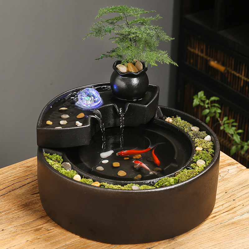 風水黒陶噴水陶器卓上滝噴水水槽魚タンクペット用猫噴水| Alibaba.com
