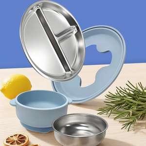 Ensemble de vaisselle pour enfants en acier inoxydable 304 personnalisé avec assiettes et bols en silicone, assiettes à ventouse pour tout-petits, bol et tasse avec manchons amovibles, non toxique, sans BPA - Product Image 6