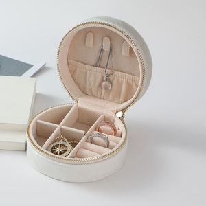 Luxury Elegant Round Velvet Jewelry <b>Box</b> Custom Printed Logo Portable Travel Storage Case For Necklaces <b>Rings</b> Earrings - Product Image 2