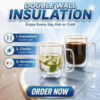 Tasse à thé en verre à double paroi, résistante à la chaleur, en verre borosilicate, avec poignée, tasse à café isolée transparente pour la maison et le bureau