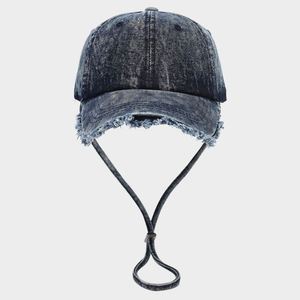 Gorra de béisbol de mezclilla desgastada con flecos deshilachados para mujer, estilo moderno, primavera-verano, para exteriores, con cuerda para el viento - Product Image 3