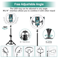 Lampu LED Ring 10 inci dengan Pengaturan Kecerahan, Pengisian Daya USB, Suhu Warna 3300-5600K, dan Penyangga Ponsel untuk Selfie