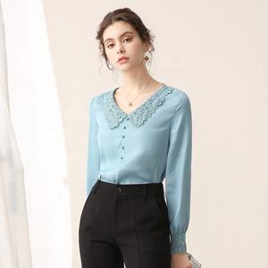 MANNI camicetta Casual colletto per bambole manica lunga <span class=keywords><strong>pizzo</strong></span> raso <span class=keywords><strong>blu</strong></span> camicette e top per donna blusas de mujer - Product Image 4