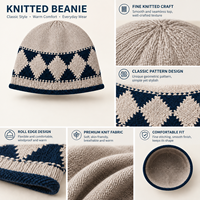 Bonnet vintage à motif Argyle, bonnet court unisexe pour l'hiver, design géométrique classique, chapeau décontracté pour tous les jours