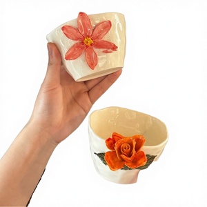 Taza de Café de Porcelana Coreana MSH de 270 ml con Asa Floral Hecha a Mano, Apta para Microondas y Lavavajillas, Regalo Delicado para Mujeres - Product Image 2