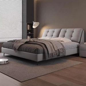 Modern Upholstered <b>Bed</b> 1.8M <b>Soft</b> Backrest Solid Wood <b>Frame</b> Frosted Leather Low Box Design for Master Bedroom - Product Image 1