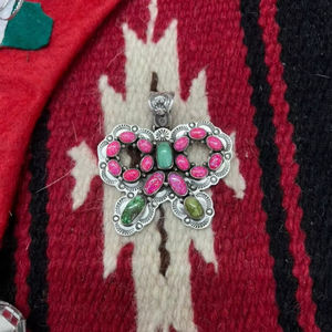 COLLECTION DE NOËL PENDENT EN ARGENT STERLING FAIT MAIN ROSE CHAUD AVEC TURQUOISE DE LA CHAUSSURE DE SONORAN - Product Image 1