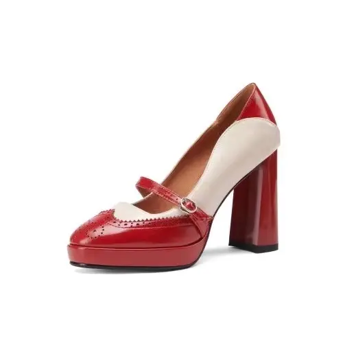Popular Mary Jane Style genuine leather platform block high heel women pump shoes