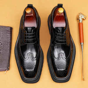 Chaussures Oxford en cuir véritable de qualité supérieure pour hommes, style anglais, à bout carré, à plateforme, avec gravures, antidérapantes, décontractées et élégantes - Product Image 4