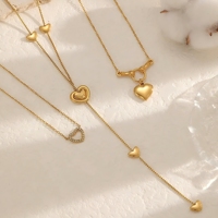 Collier long en forme de cœur au design unique, chaîne en acier inoxydable réglable, collier lariat minimaliste, pendentif amour, bijoux pour femmes