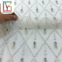 Nouvelle Arrivée Tissu de Luxe en Dentelle Perlée et Pailletée avec Pierres de Cristal et Perles, Écologique, pour Robes de Soirée et de Mariée pour Femme