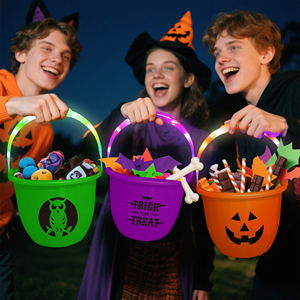 Seau citrouille LED viral TikTok, panier à bonbons phosphorescent, poignée lumineuse néon RGB, seau <span class=keywords><strong>Jack</strong></span> <span class=keywords><strong>O</strong></span>'Lantern pour fête d'Halloween, vente en gros - Product Image 3