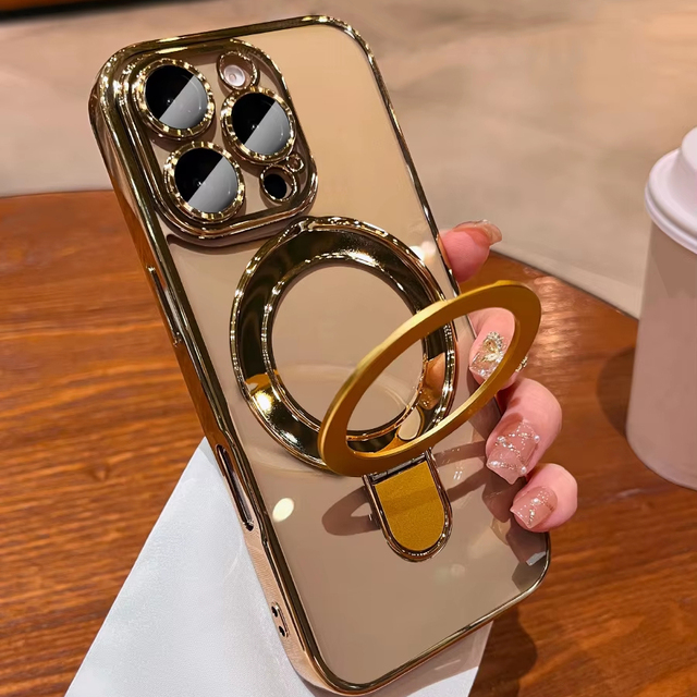 Full Cover Electroplated Desert Titanium Magnetic Shockproof Kickstand Phone Case for IPhone 16 Pro Max 15 14 13