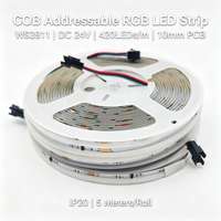 Bande LED COB RVB adressable WS2811 DC 24V, 420 LED/m, 10 mm, flexible, effet de poursuite de couleur, ruban lumineux à pixels