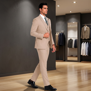 Costume formel 3 pièces beige de qualité supérieure pour homme, coupe ajustée, blazer, gilet, pantalon, pour mariage, marié, affaires, soirée, costume de gentleman - Product Image 6