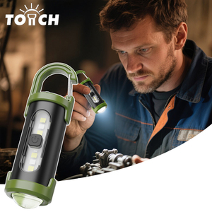 <span class=keywords><strong>Mini</strong></span> <span class=keywords><strong>Torcia</strong></span> LED Ricaricabile con Doppia Fonte di Luce, Luce Laterale COB, Segnalazione Rossa e Blu, con Gancio per Campeggio ed Emergenze - Product Image 1