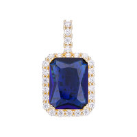 Vente en gros de pendentifs fins design Hip Hop et breloques carré grand saphir bleu vert rubis zircon pendentif en pierre