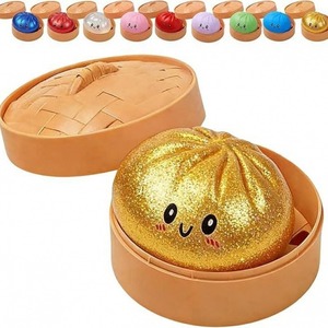 Boules à presser scintillantes Shine White Dumpling Steamed Bun, jouets géants mystère en forme de boulette scintillante avec boîte - Product Image 4