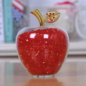 HDW廉价批发圣诞水晶玻璃苹果装饰件定制透明水晶苹果结婚礼物