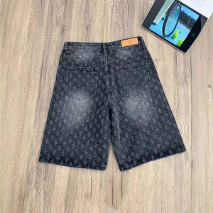 Denim Jorts Manufacturer Wholesale Casual DesignerJacquard Jorts Men Baggy Summer Fashion <b>Mid</b> Waist Loose Wide-Leg Denim Shorts - Product Image 3