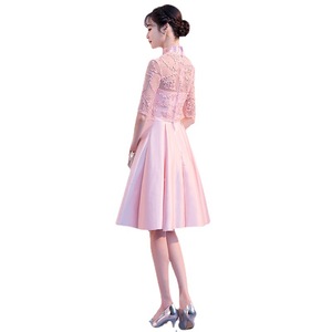 Pink Chinese Style Evening Dress Women Short Formal Banquet Dress With Zipper Polyester Fiber - Product Image 5