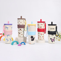 Vaso Térmico Personalizado de Acero Inoxidable 304 de 24oz con Aislamiento al Vacío, Boca Ancha, Diseño de Dibujos Animados, Lindo, Portátil, con Tapa y Popote para Viajes