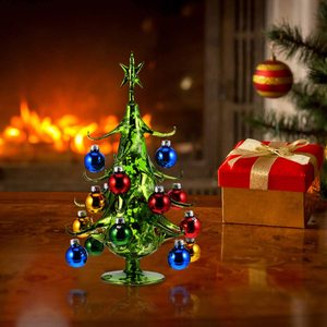 Mini Xmas <strong>Tree</strong> <strong>Tabletop</strong> Glass Green <strong>Tree</strong> with Mini Glass Ball Desktop Decoration Xmas Ball Ornament Holiday Decor Eco-friendly - Product Image 3