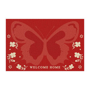 Alfombra de Bienvenida con Diseño Floral y Lazo Rojo, Rectangular, Antideslizante, para Entrada - Product Image 2