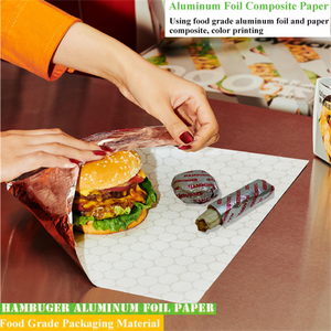 Tùy chỉnh in thịt bò bọc tổ ong bao bì thực phẩm hai mặt tấm bánh sandwich nhôm lá Burger gói thực phẩm cấp giấy - Product Image 4