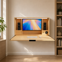 Bureau pliant mural en bois avec rangement, poste de travail informatique pour bureau à domicile