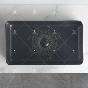 Lavabo de Cerámica Hecho a Mano con Forma Rectangular Yeson, Lavabo de Porcelana Negro y Dorado para Baño, Lavabo Artístico para el Hogar - Product Image 3