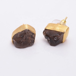 Pendientes de tuerca de piedras preciosas ahumadas en bruto, joyería de regalo romántico de Latón chapado en oro para mujeres y niños, ropa de moda de fiesta - Product Image 4