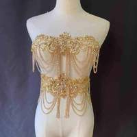 Applique florale 3D perlée de haute qualité avec pompon et strass lourds scintillants pour panneau de corsage, accessoires de décoration de robe de luxe DIY