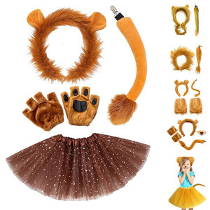 Costumes de <span class=keywords><strong>lion</strong></span> pour enfants, garçons, filles, hommes, avec oreilles et queue, bandeau, jupe, accessoires de cosplay animal, déguisement pour fête d'anniversaire - Product Image 1
