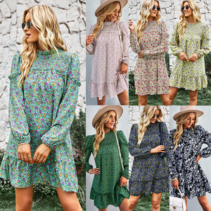 Abiti da Donna Autunno 2026, Moda Casual con <span class=keywords><strong>Maniche</strong></span> <span class=keywords><strong>Lunghe</strong></span> e Volant, <span class=keywords><strong>Vestiti</strong></span> <span class=keywords><strong>Corti</strong></span> Floreali - Product Image 1