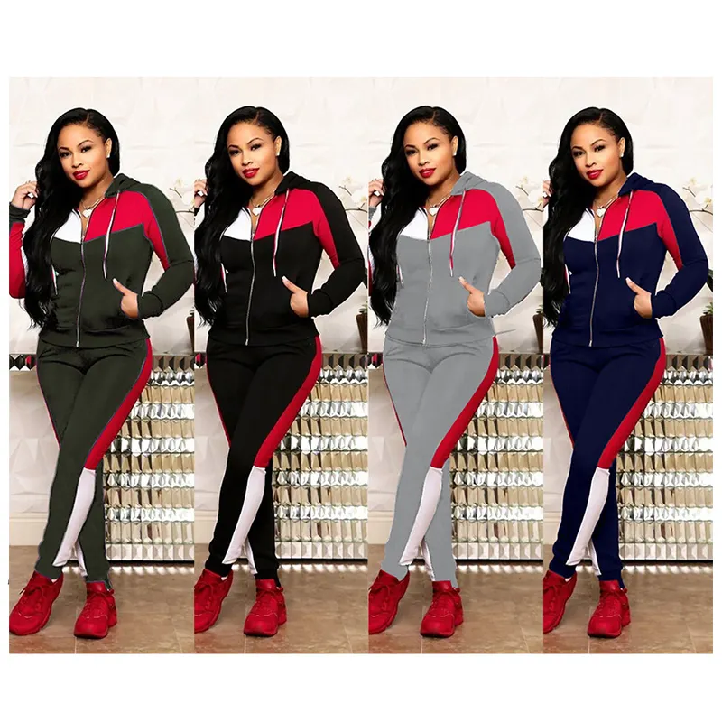 Tùy Chỉnh Ladies Nối Giải Trí Thể Thao Tracksuit Hai Mảnh Quần Đặt Zip Top 2 Mảnh Thiết Lập Phụ Nữ Jogger Tracksuit