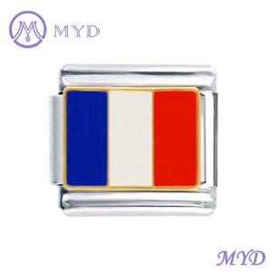 Joyería de acero inoxidable 9mm, eslabones modulares clásicos para mujer, diseño elegante, nacional, país francés, Bandera de <span class=keywords><strong>Francia</strong></span>, pulsera con abalorio italiano - Product Image 2